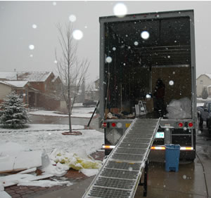 Heavy snow falling during unloading in Colorado