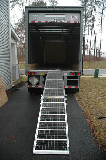 The empty ABF trailer with ramp down, ready for loading