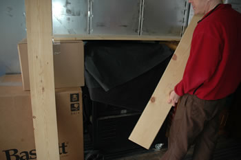 The grill loaded and secured in the trailer
