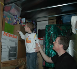 Kids' toys being loaded into the trailer