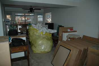 Boxes and belongings spread through the house during unloading